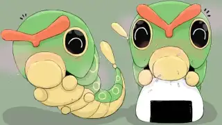 关都#10虫宝宝宝可梦，绿毛虫(キャタピー)插画图片