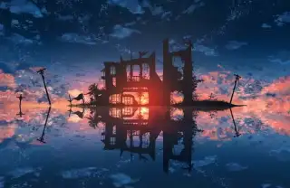 超美的夏日夕阳风景插画图片，沉溺这份惬意
