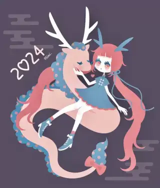 适合2024龙年春节期间发朋友圈的插画图片，辰年贺年卡