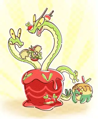 关都#1019苹果大蛇宝可梦，蜜集大蛇(カミツオロチ)插画图片