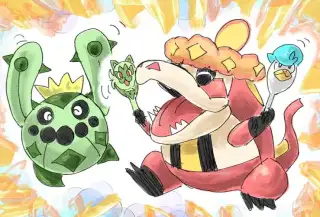 关都#910火鳄宝可梦，炙烫鳄(アチゲータ)插画图片