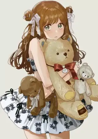 无法抵挡的可爱，怀抱泰迪熊的女孩插画壁纸图片