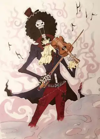 草帽海贼团的音乐家，“灵魂之王”布鲁克插画壁纸图片